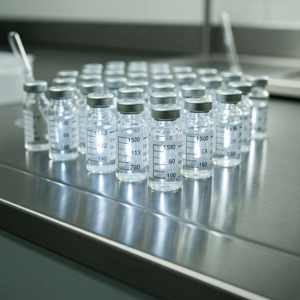 Frascos de peptídeos em ambiente laboratorial